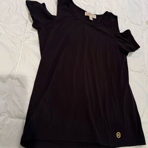 MICHAEL Michael Kors Black Short Sleeve Top with Gold Accent